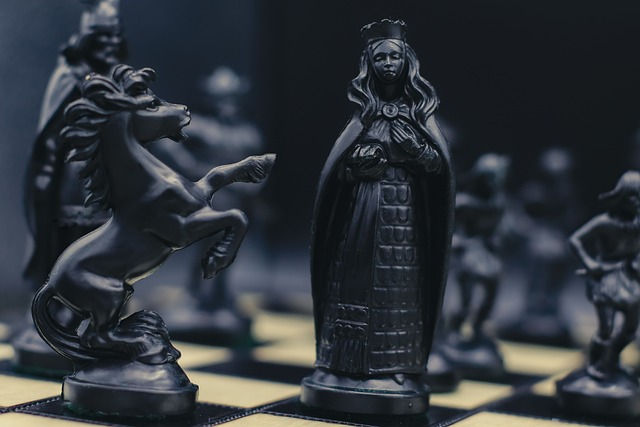 A stylized chess board with pieces, representing game strategy